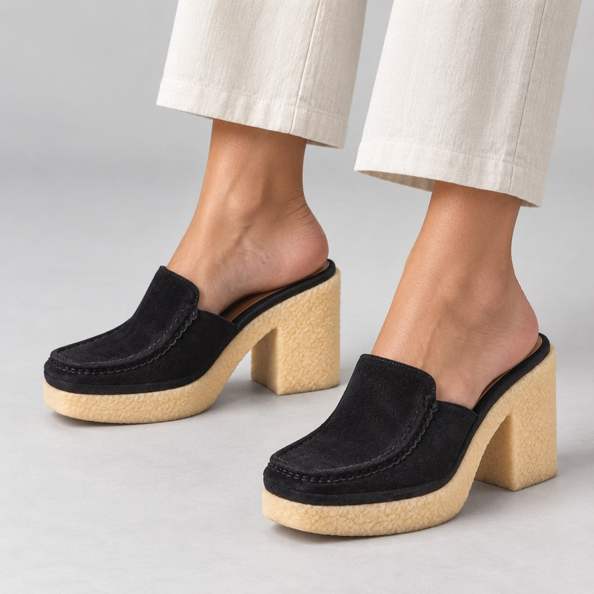 Chloé Jamie Heel Mules Womens IT 40/US9 Black Leather Suede Platform Slip On