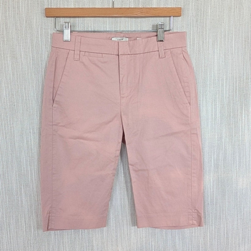 Vince Bermuda Shorts Womens 0 Pink Cotton Stretch Mid-rise Chino Long