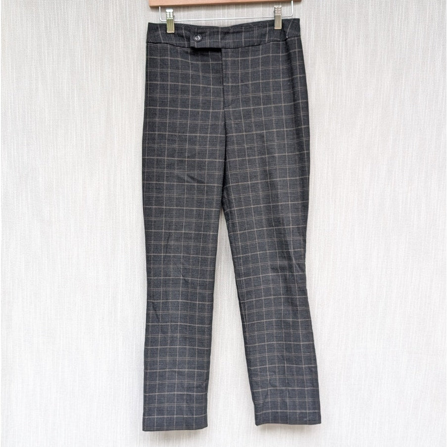 Bailey 44 Gray Cotton Check Plaid Straight Leg Ankle Trouser Pants, size 6
