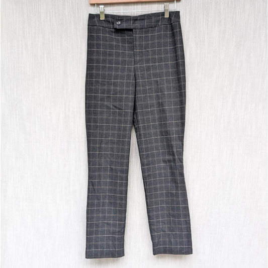 Bailey 44 Gray Cotton Check Plaid Straight Leg Ankle Trouser Pants, size 6