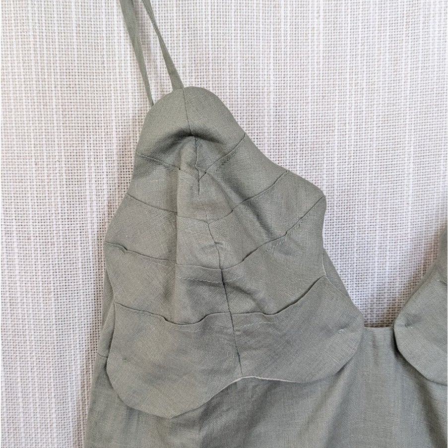 Ancora Azara Linen Midi/Maxi Dress Womens L Green Sleeveless Bust Details