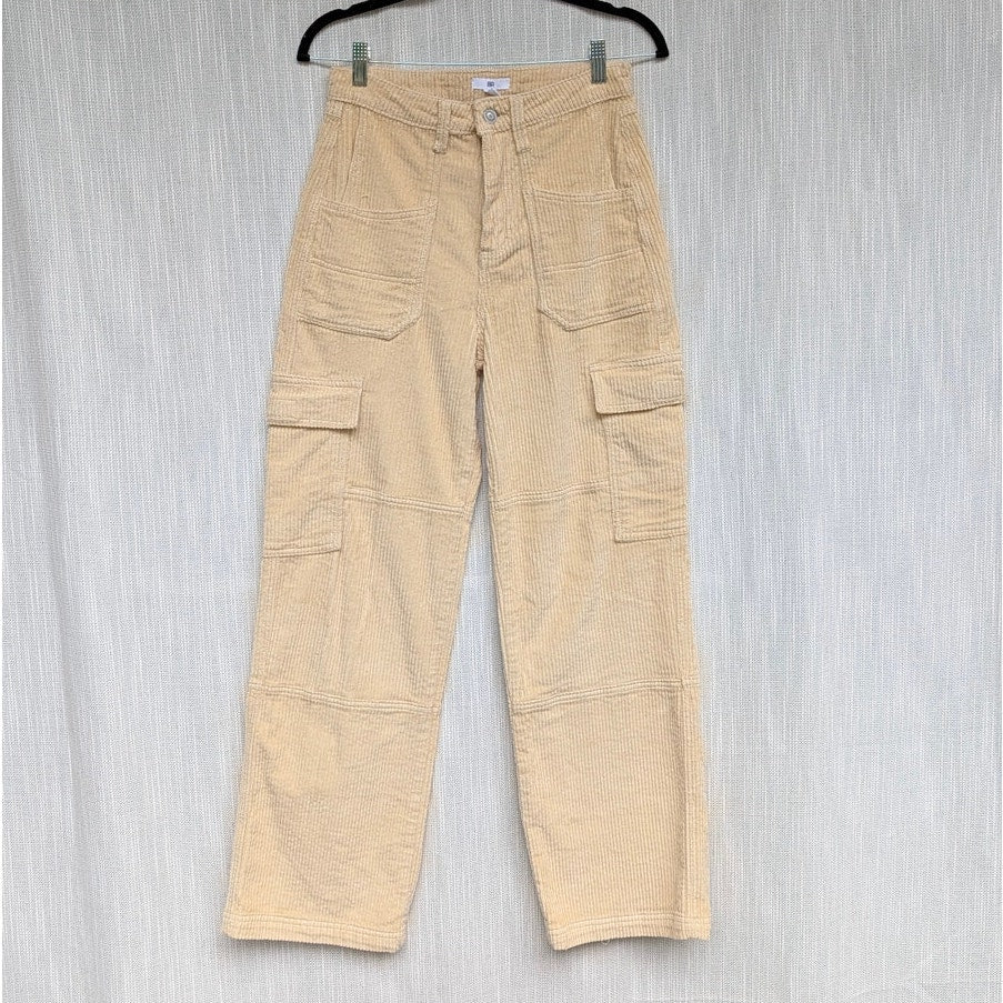 BP. Corduroy Cargo Pants Womens 26 Yellow High-rise Utility Wide Straight Leg