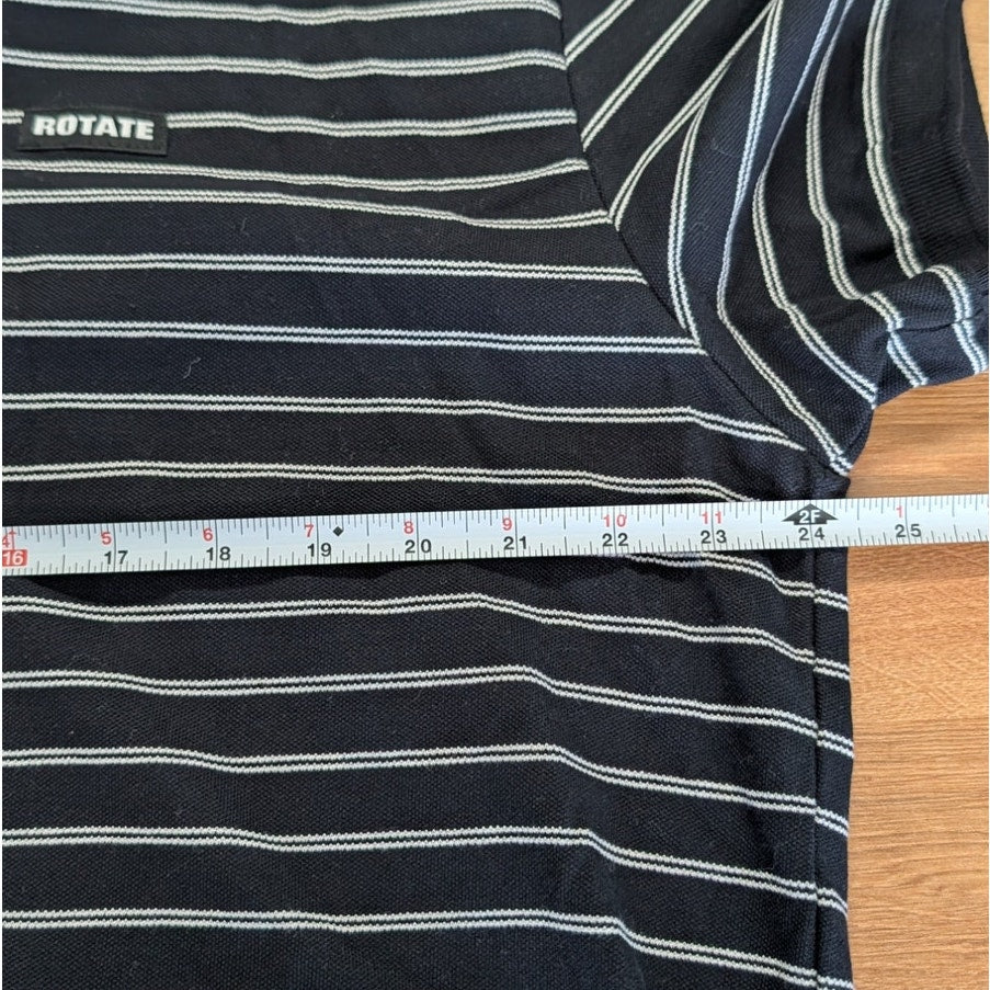 Rotate Birger Christensen Pique Shortsleeve Polo Shirt Womens M Black Striped