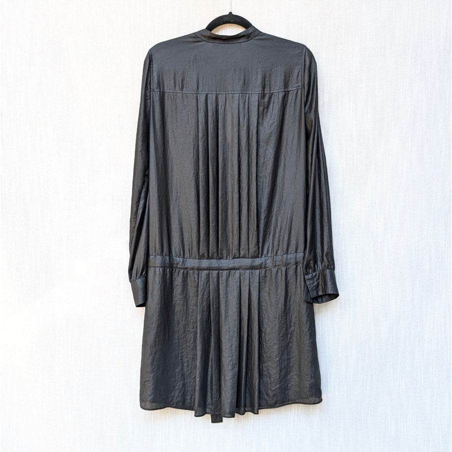 BCBGMAXAZRIA Alyn Black Long Sleeve Pleated Drawstring Mini Dress, size XS