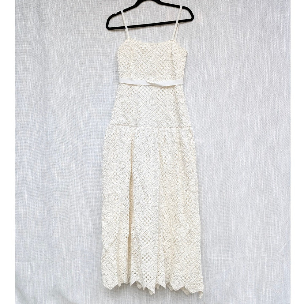Saylor Evangelina Crochet Dress Womens XS White Sleeveless Cotton Midi Maxi