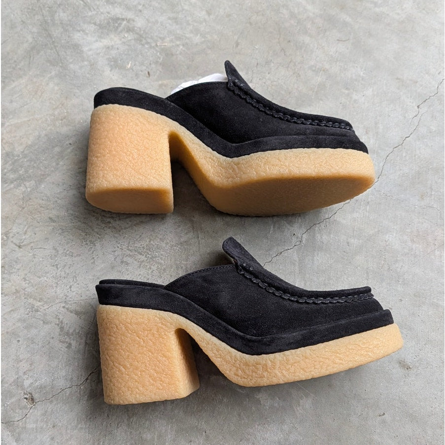 Chloé Jamie Heel Mules Womens IT 40/US9 Black Leather Suede Platform Slip On