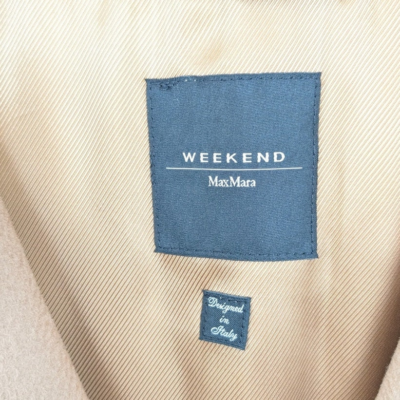Weekend Max Mara Camel Tan Double-Breasted Wool Coat Womens 8 Belted Italy