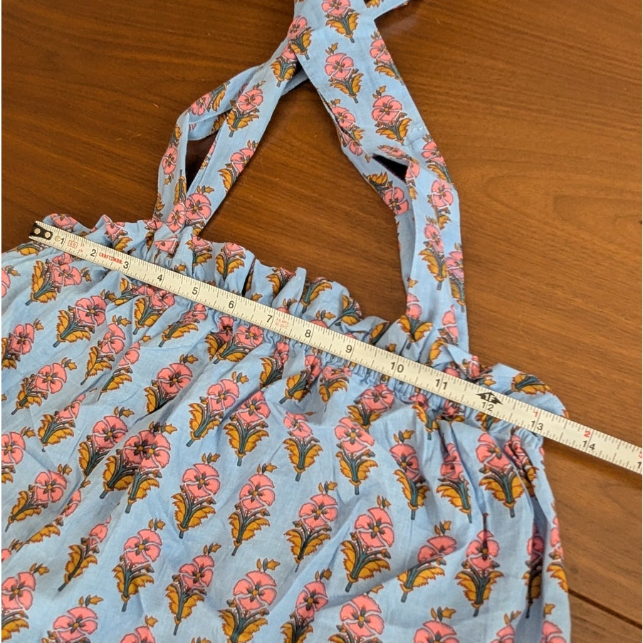 Marea Blue Floral Tie Shoulder Sleeveless Cotton Blouse Top, size XL
