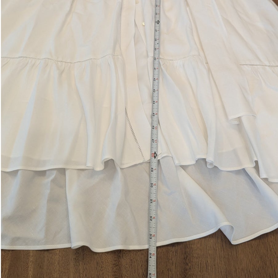 Kobi Halperin Anna Dress Womens M White Ruffle Sleeveless Belted High/low Midi