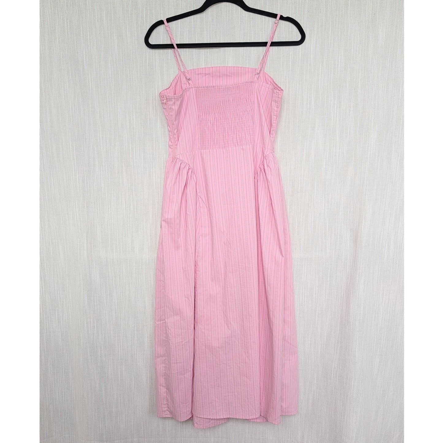 Maeve Sleeveless Fitted A-Line Midi Dress Womens M Pink Striped Pleated Detail