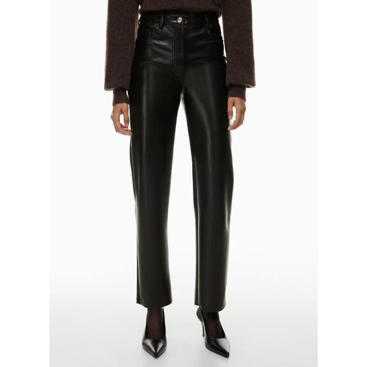 Aritzia Wilfred Melina Vegan Leather Straight Leg High Waist Black Pant, size 4