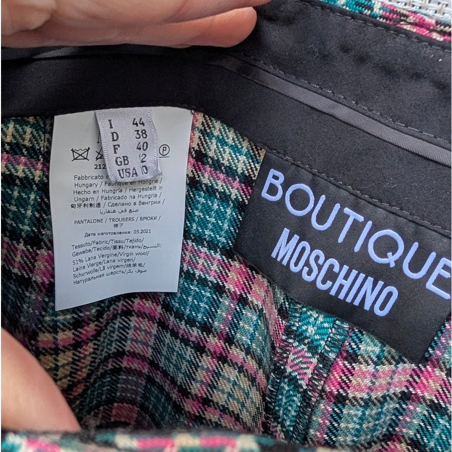 Moschino Boutique Trousers Womens 10 Wool Plaid High-rise Ankle Chino Dress Pant