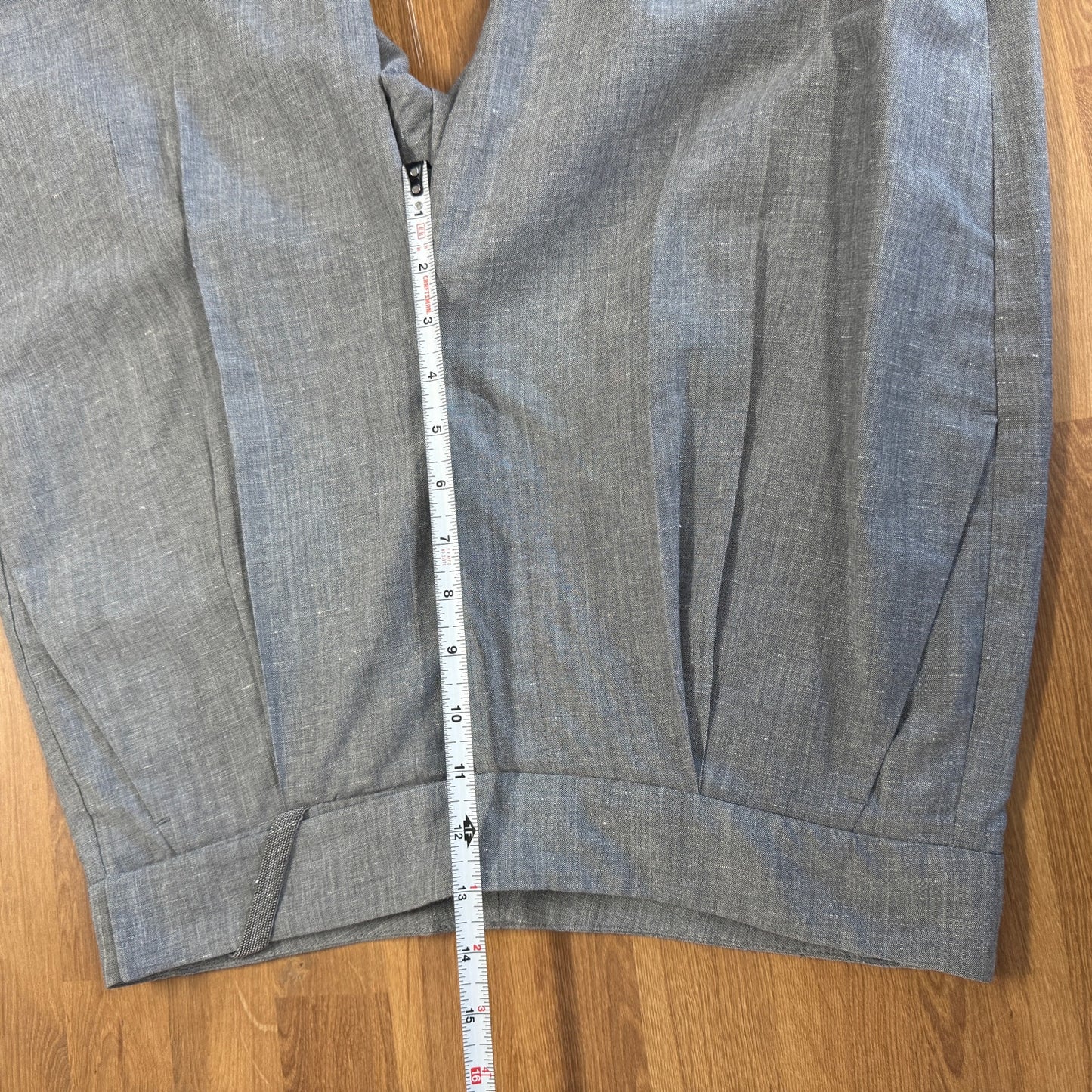 Brunello Cucinelli Wool/Linen Pants Womens 10 Gray High-rise Tapered Trousers
