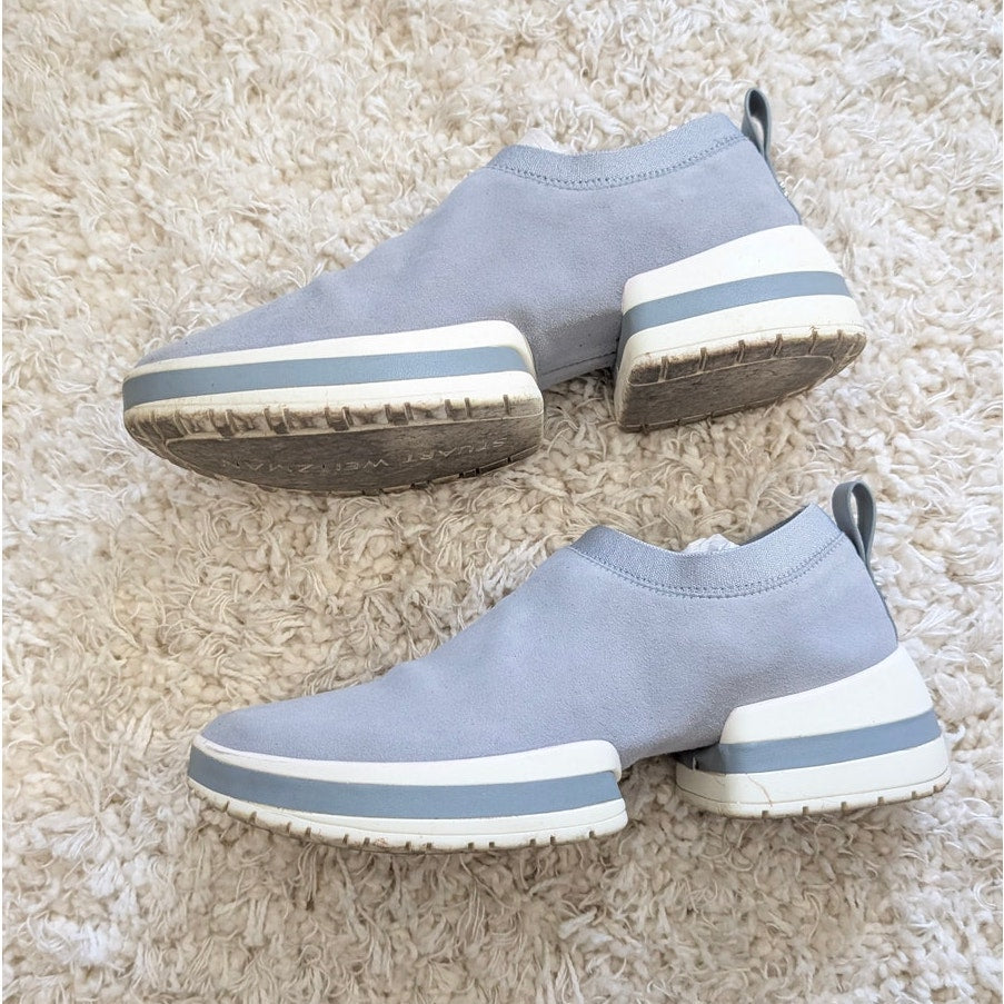 Stuart Weitzman SW-612 Light Gray/Blue Suede Sock Slip-On Sneakers, size 7.5B
