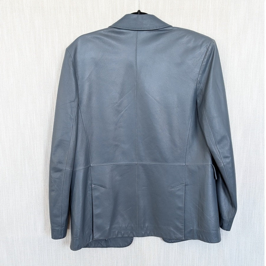 Common Leisure Power Blazer Suit Jacket Womens S Gray Blue Leather Oversized