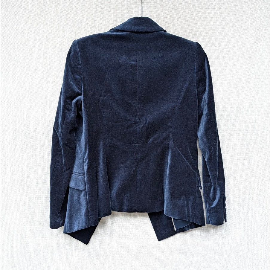 White House Black Market Double-Breasted Velvet Blazer Womens 4 Navy Long Sleeve