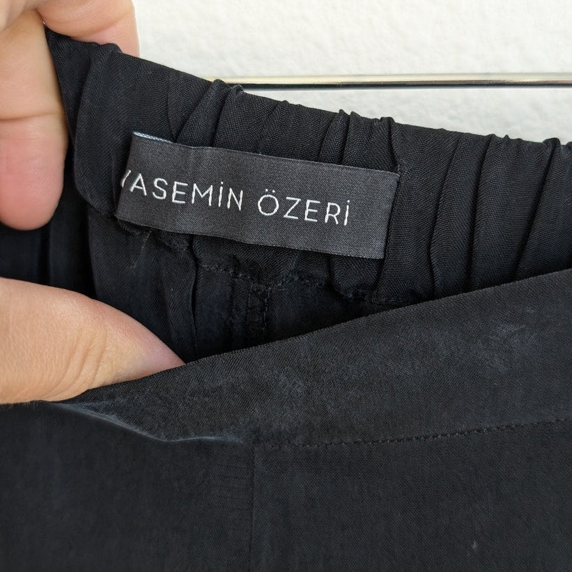 Yasemin Ozeri 2PC Set Black Liquid Butter Double-breasted Blazer M Dress Pants S