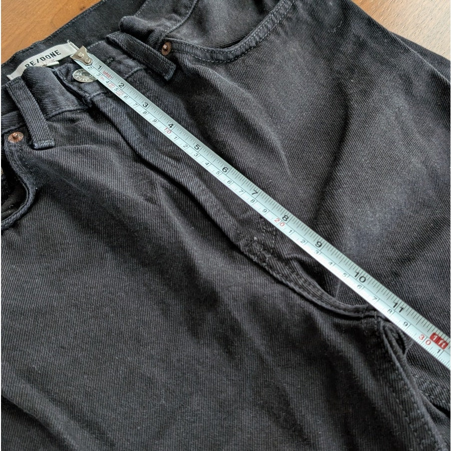 RE/DONE Stove Pipe Black Denim High-rise Raw Hem Cropped Jeans, size 25