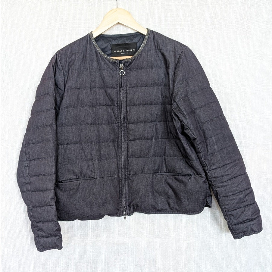Fabiana Filippi Quilted Denim Short Jacket Womens XL Metallic Embellished Navy