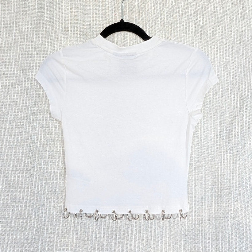 The Ragged Priest Kitty Baby Tee T-shirt Womens 8 White Cotton Short Sleeve NWT