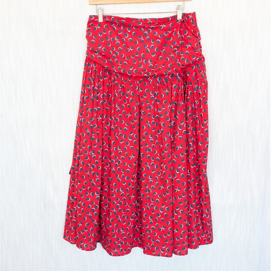 Carolina Herrera Poppy Heart Print Midi Skirt Womens 10 Red High-rise A-line