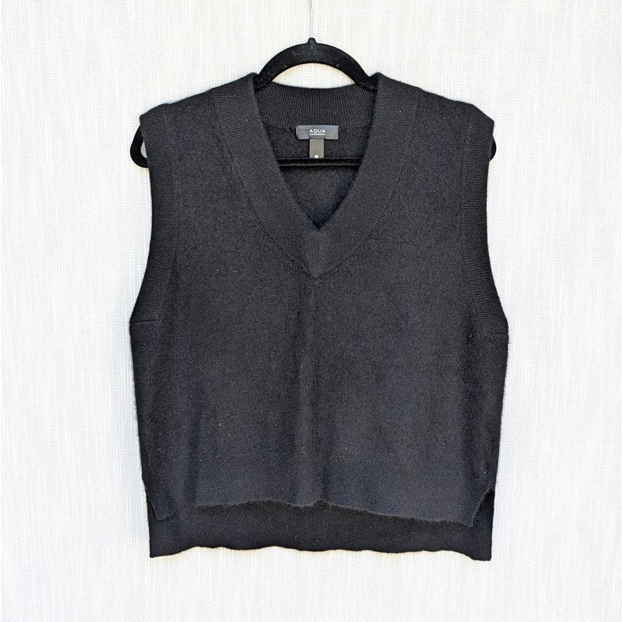 Aqua Cashmere 100% Cashmere Super Brushed V Neck Sweater Vest Womens L Exclusive
