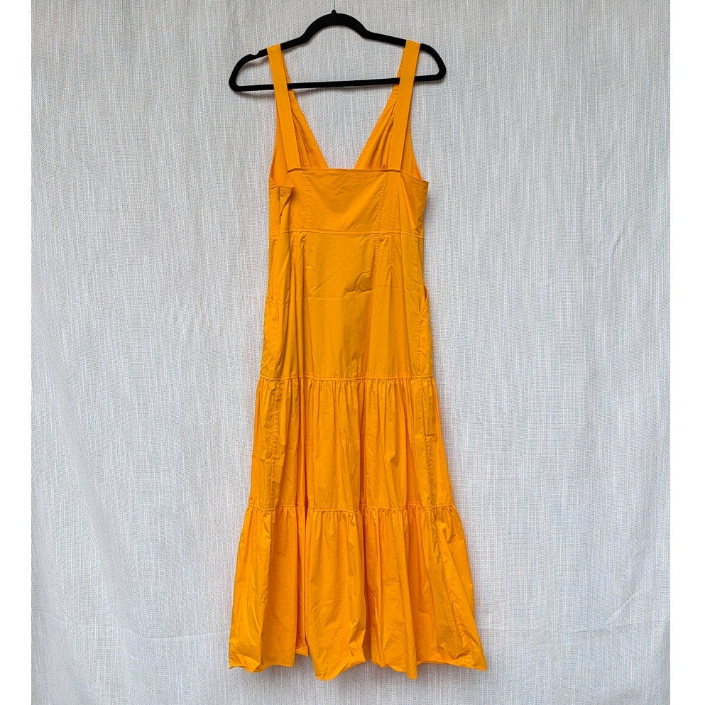 A.L.C. Jordyn Tiered Midi Dress Womens 6 Yellow Plunge Neckline Sleeveless A-line
