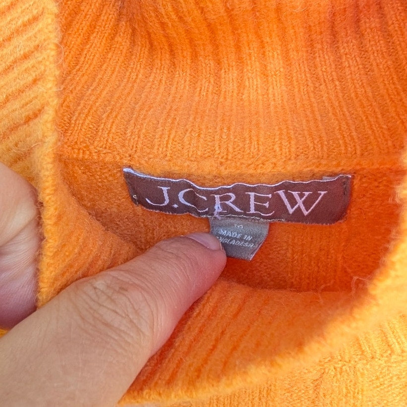 J.Crew Sweater Womens M Orange Ribbed Wool Alpaca Mockneck Supersoft Yarn BM209