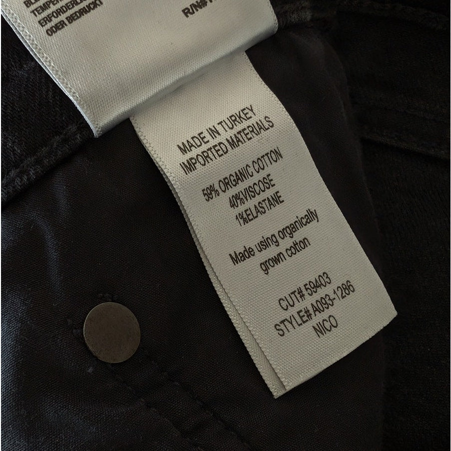 Agolde Nico Black High Rise Slim Fit Cotton Blend Button Skinny Jeans, size 32