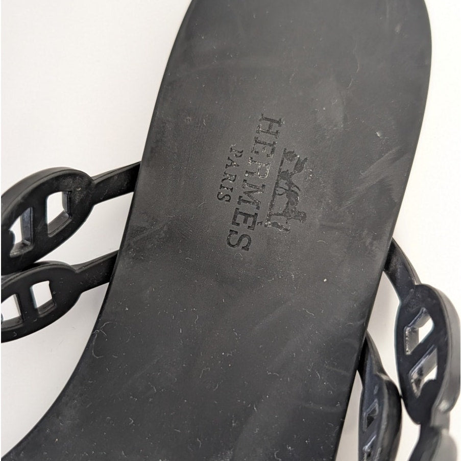 Hermes Island Sandal Womens EU 39/US 8.5 Black TPU Iconic Chain Made in Italy