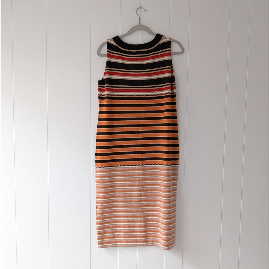 Marni x Uniqlo Brown Merino Wool Blend Striped Orange Knit Midi Dress, size M