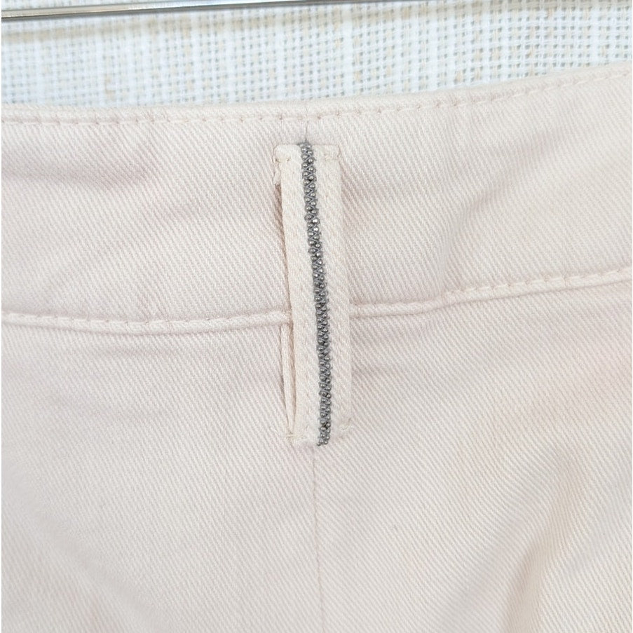 Brunello Cucinelli Straight Tapered Pleated Pants Womens 10 Ecru Cotton High-rise Chino