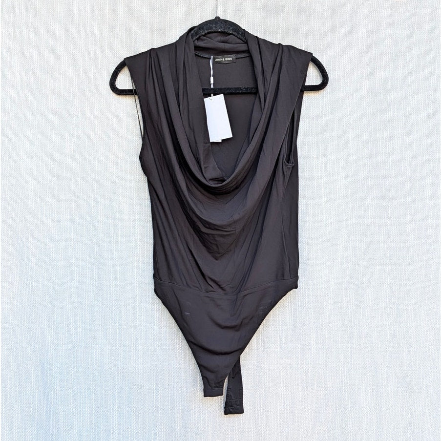 Anine Bing Jeanette Bodysuit Womens S Black NWT Black Jersey Cowl Neck Tank