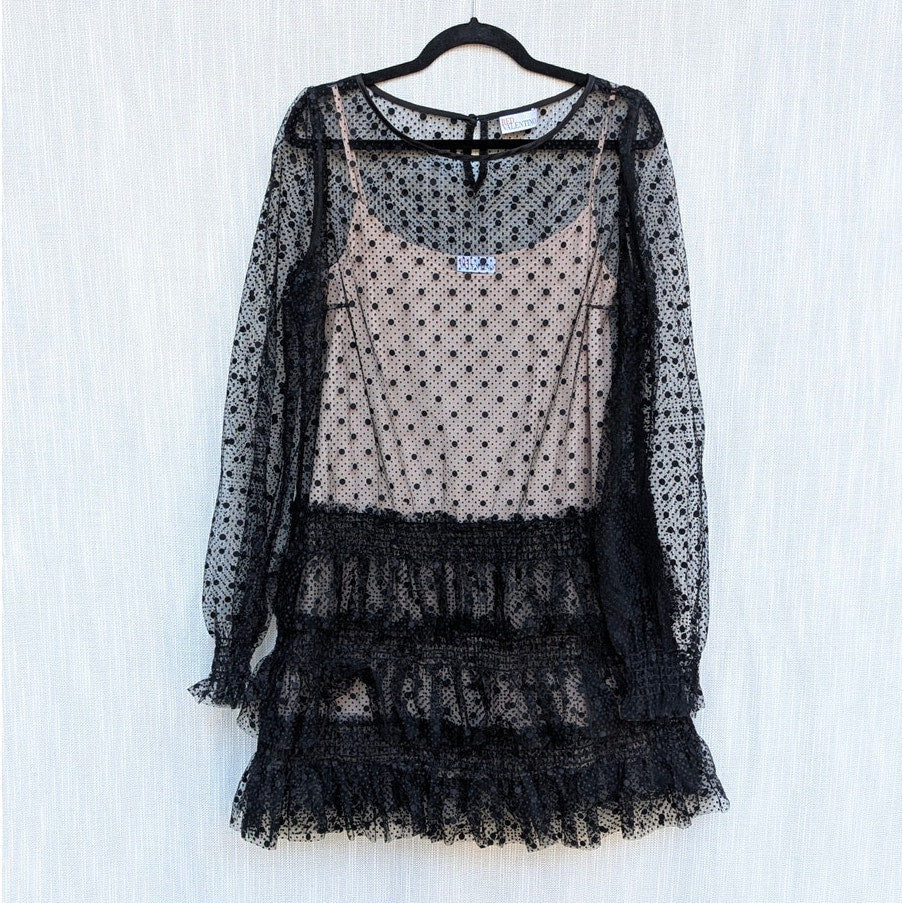 Red Valentino by Valentino Dress Womens IT 48/US 12 Black Tulle Tiered Dot Mini