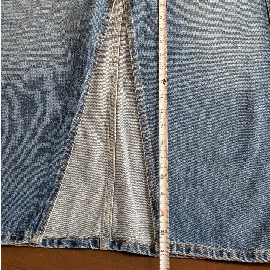 Mango MNG Blue Denim Slit A-line Midi Skirt, size M