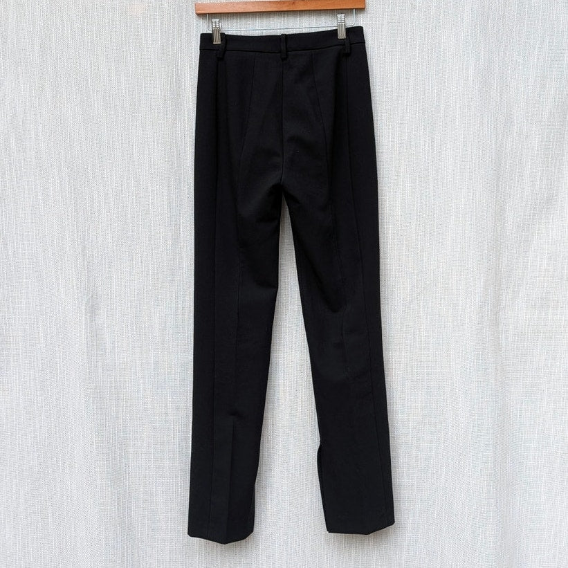 Zara Pants Womens XS Full Length Trousers Black Pleated Straight Leg Ankle Slit
