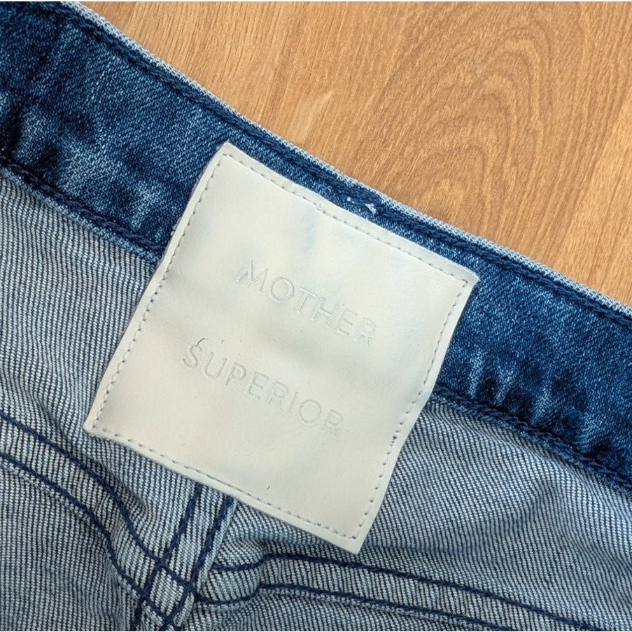 Mother The Half Pipe Flood Jeans Womens 28 Blue High-rise Wide Curved Leg