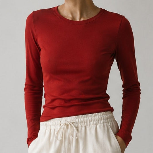 Carbon38 Long Sleeve Top In Diamond Compression Womens M Red Crewneck