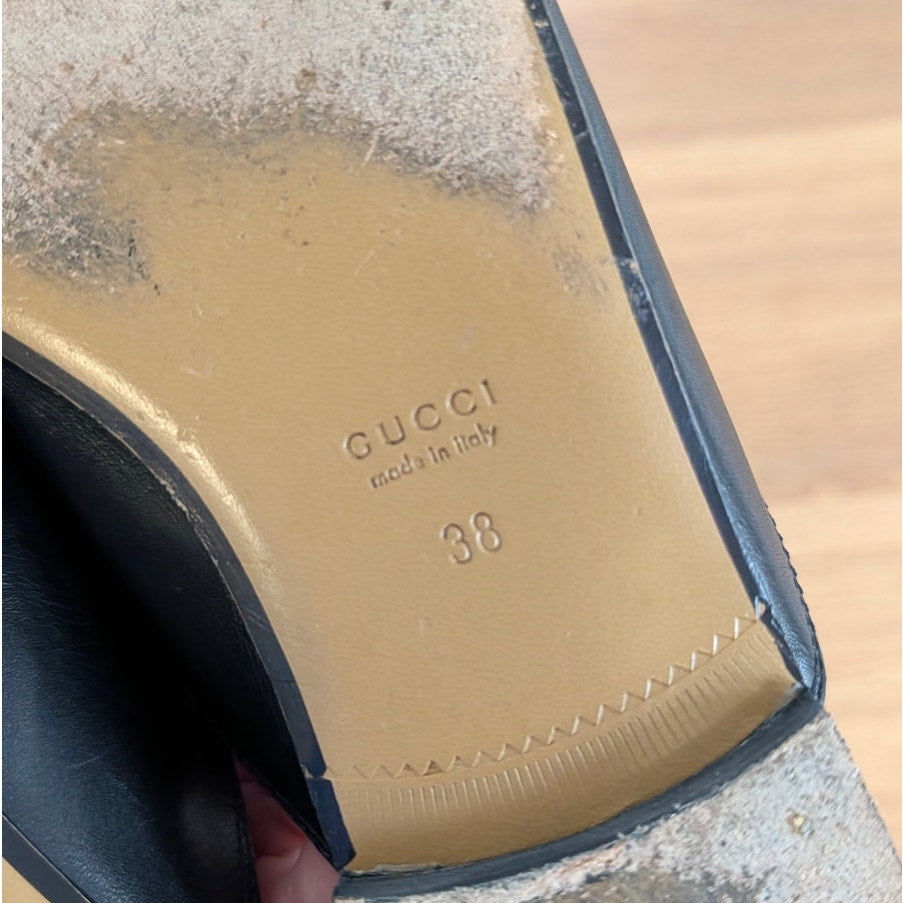 Gucci Princetown Leather Mule Loafer Slipper Womens EU 38/US 8 Black Italy Flat
