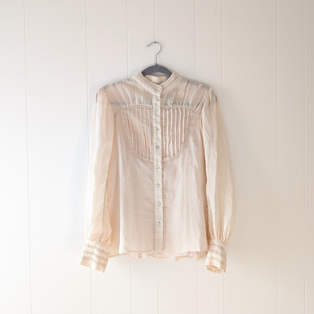 NWOT MOS The Label Ivory Meadow Blouse Button Linen Blend Long Sleeve Top, size US 6