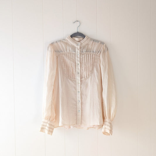 NWOT MOS The Label Ivory Meadow Blouse Button Linen Blend Long Sleeve Top, size US 6