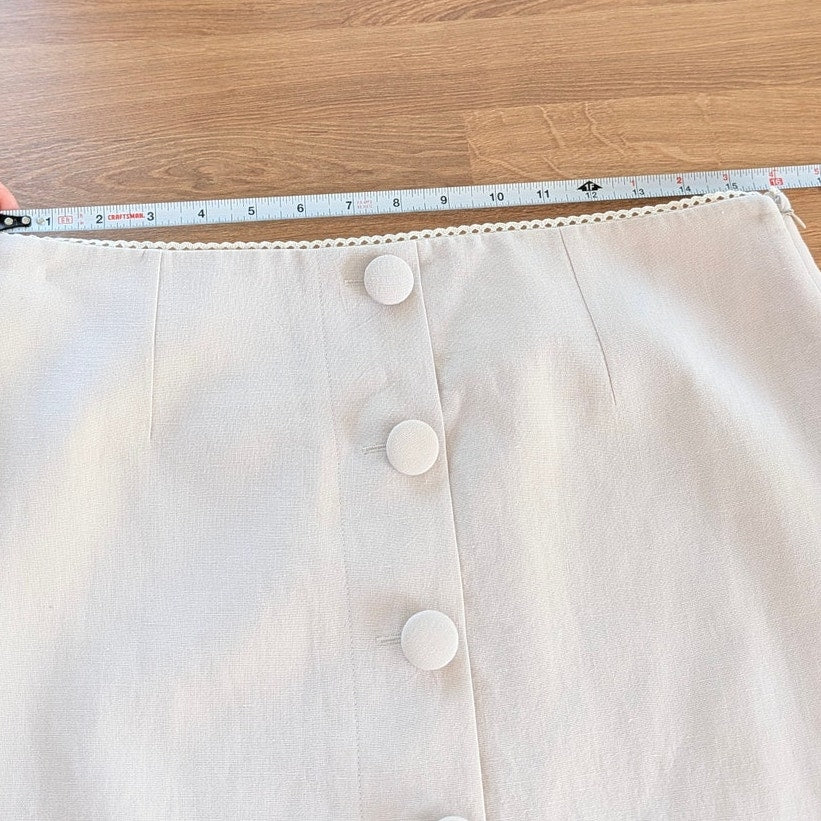 ASTR Cailey Crochet Trim Button-Front Mini Skirt Womens L Natural A-line NWT