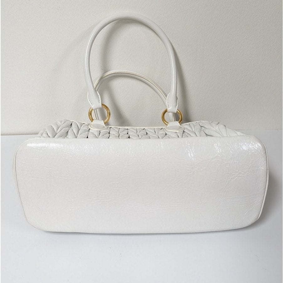 Miu Miu Matelassé Leather Handbag in White Quilted Logo Crossbody Strap