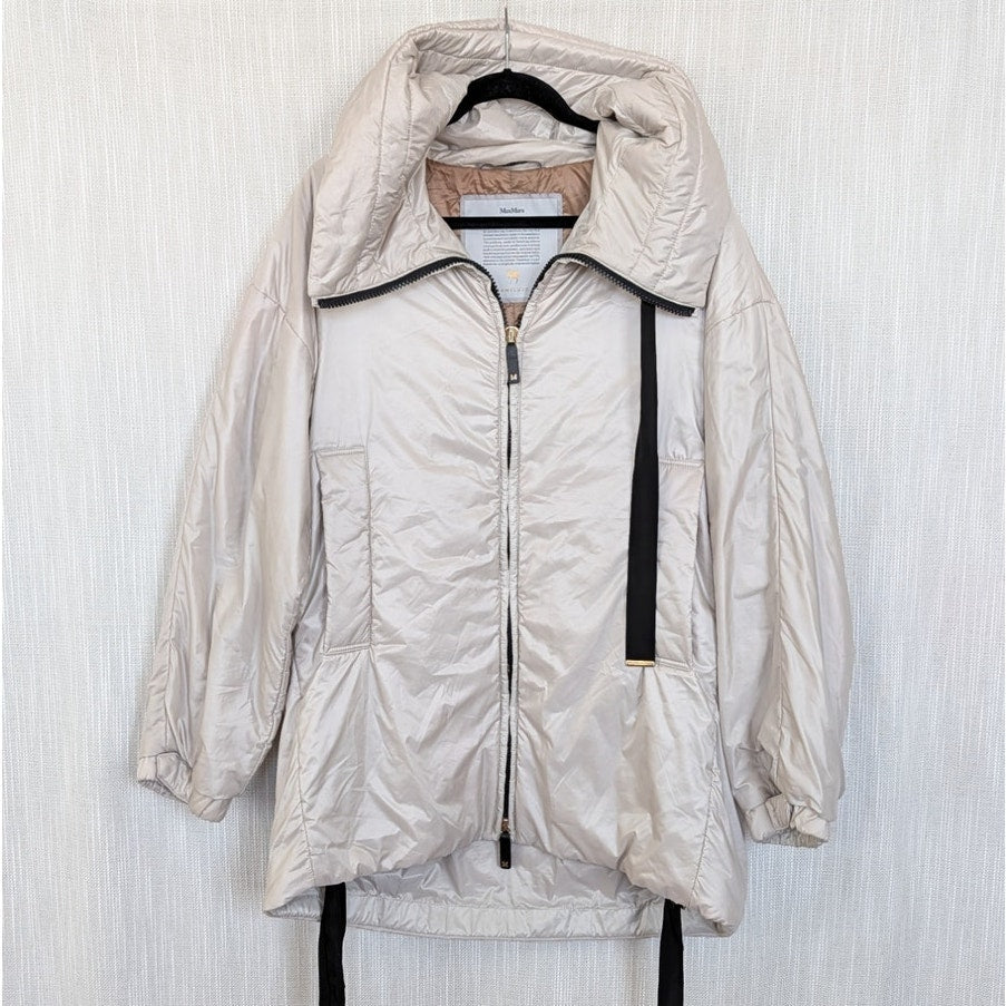 Max Mara Greenfe Oversized Down Jacket Womens 12 Ecru Cameluxe Straight Hooded