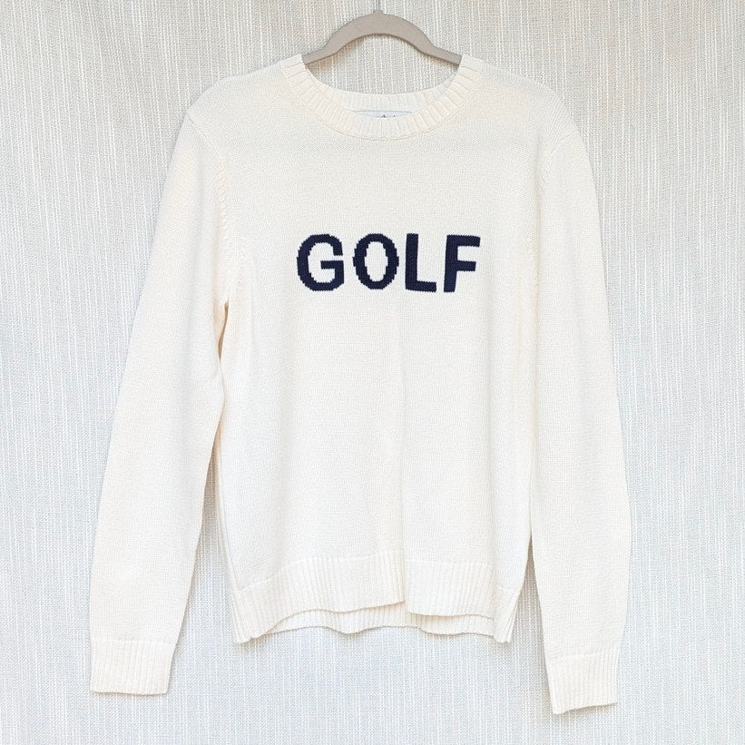 Ellsworth & Ivey Classic Golf Crewneck Sweater Womens L Ivory/Navy Long Sleeve
