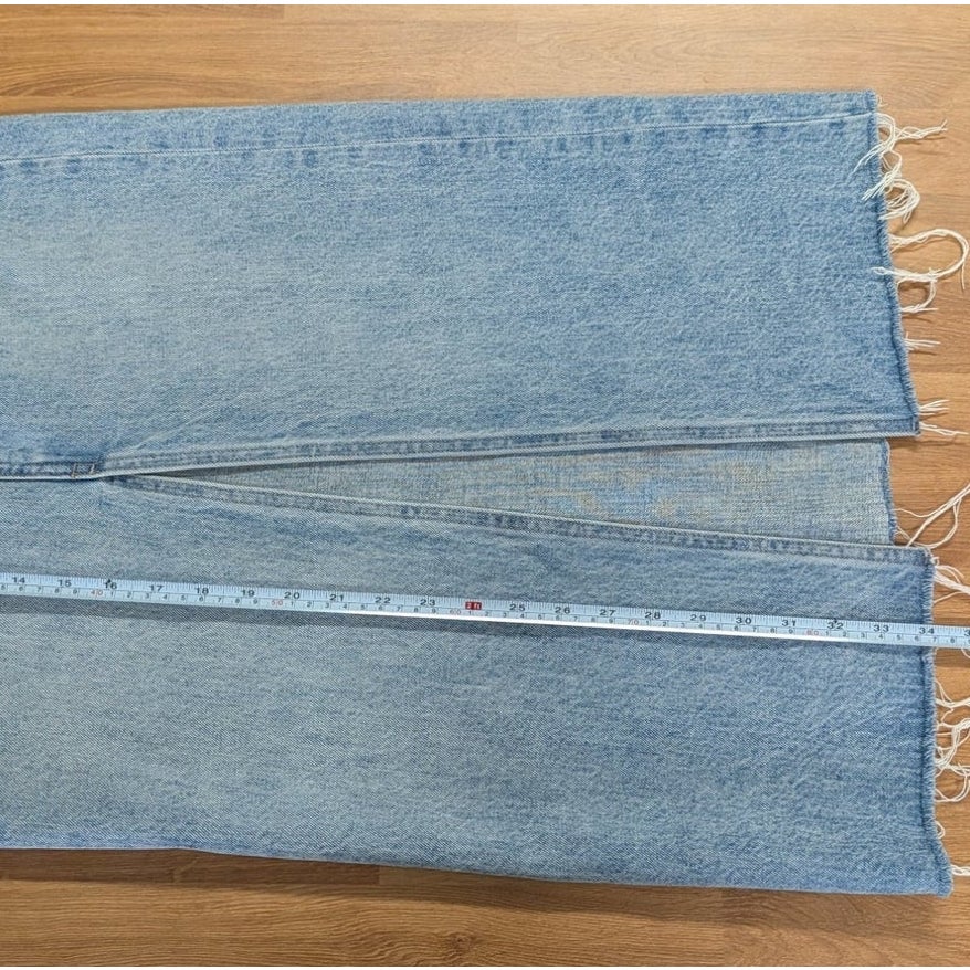 Pistola Alice Denim Midi Skirt Brooklyn Light Blue Front Slit Raw Hem Size 24