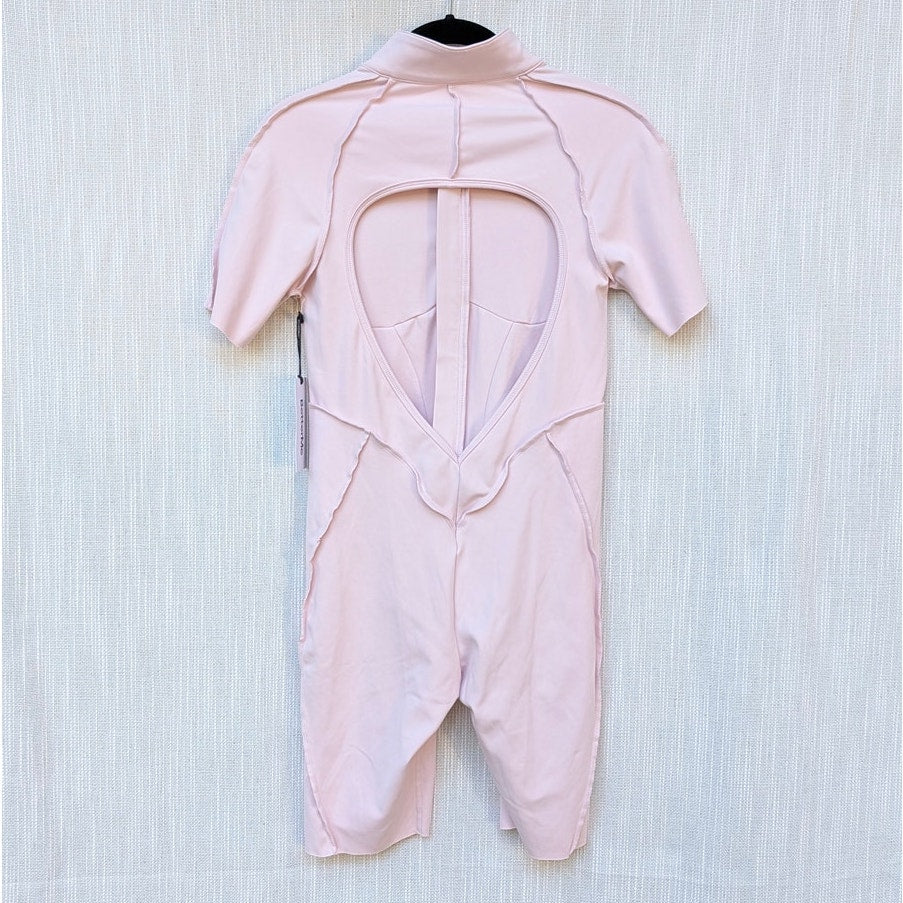 BetterMe BTTRM Sleek Shorts Catsuit Womens M Pink Second Skin Zip Slim NWT