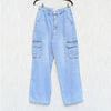 The Frankie Shop Kai Cargo Denim Pants Womens M Worn Wash High-rise Wide Leg NWT