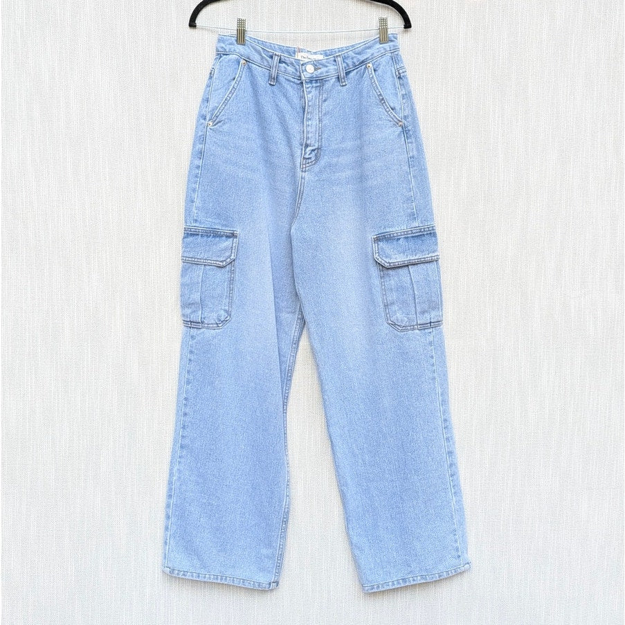 The Frankie Shop Kai Cargo Denim Pants Womens M Worn Wash High-rise Wide Leg NWT