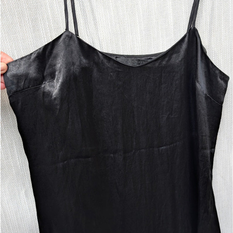 Jenni Kayne Slip Dress Womens S Black Satin Sleeveless Midi Maxi
